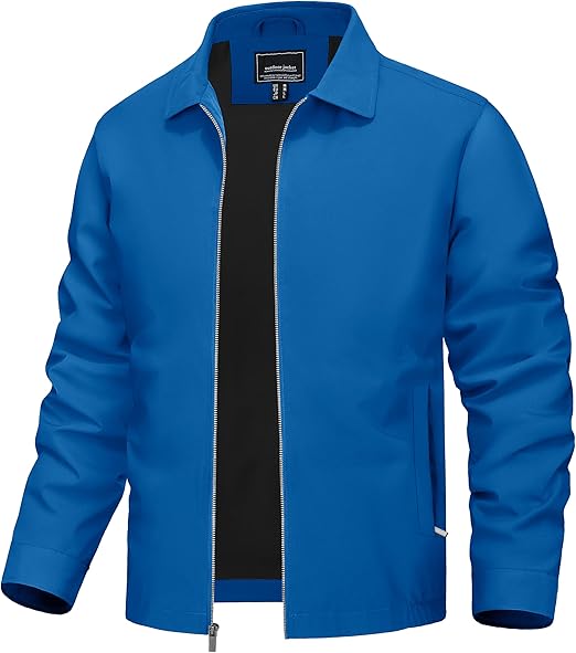 Mens Lightweight Windbreaker Full Zip Up Laydown Collar Jackets Light Casual Coat with Zip Pockets
